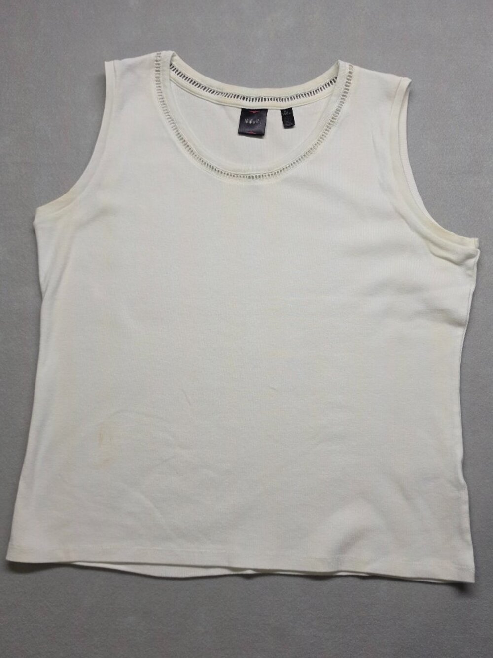 Rafaella White Crochet Ladder Cutout Neckline Tank Top XL Cotton